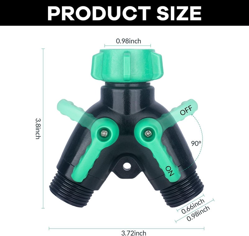 windblowgrass Garden Hose Splitter 2 Way Heavy Duty Plastic, for 3/4" Water Hose Splitter, Hose Y Splitter with Shutoff, Comfortable Grip, Easy Installation, with 2 Extra Leakproof Rubber Washers 1 Tape - Image 2